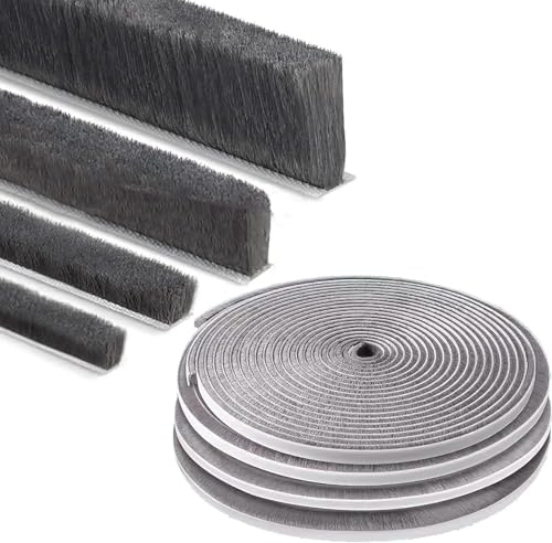 ZOMPAGO Strong Adhesive Brush Weather Stripping 0.9in (T）x 0.4in (W) x 33FT, Grey, Door Seal for Sliding Windows & Doors, Soundproof Noise Blocker, Draft Stopper for Garage Door Frame & Exterior Doors - color: Grey-Brush Strip, size: 0.9 X 0.4 X 32.8 Ft