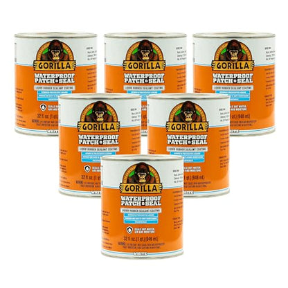 Gorilla Patch & Seal Liquid Rubber Waterproof Sealant, White, 32 Ounce (Pack of 6) - Seals Out Water, Air, and Moisture - color: White, size: 6 - Pack