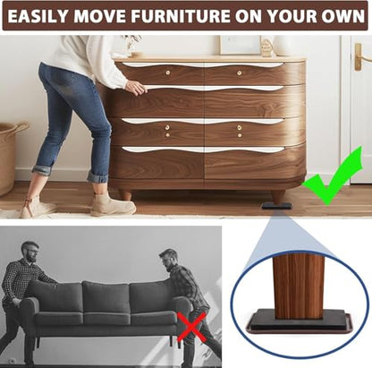 4 Pack Furniture Sliders 2 Inch Square Self Adhesive Chair Leg Glides, Plastic Sliding Pads for Moving Furniture on Carpet Tile Vinyl Hardwood Floors, Floor Protection Pads