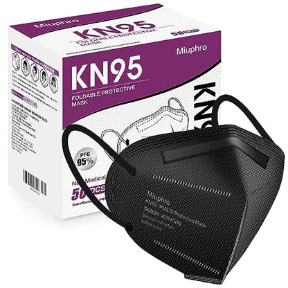 Miuphro 50 Pack Cup Dust Safety Disposable Masks, KN95 5-Layer Foldable Masks - color: Black