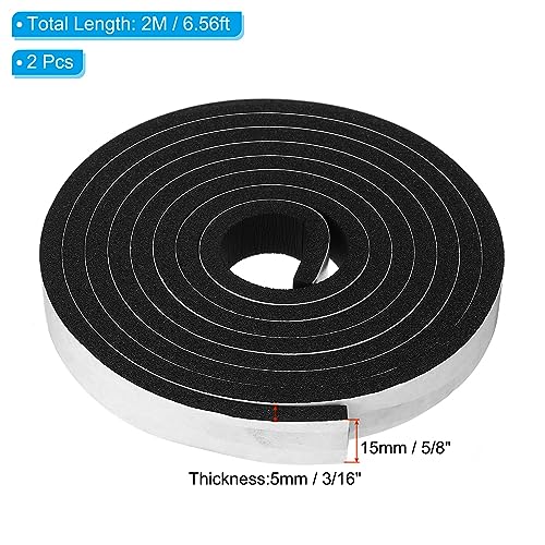 PATIKIL Foam Weather Stripping for Doors, 2 Rolls 5/8" W x 3/16" T Foam Seal Tape Adhesive Insulation Strip for Door Window Air Conditioning, Black(13 Ft Total Length in 2 Rolls) - size: 5/8" W x 3/16" T