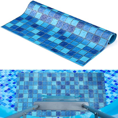 Drydiet Pool Step Mat Above Ground Ladder Mat, Swimming Protective Nonslip Step Pad with Texture, Pool Essentials Accessories for Floor Liners and Stairs, Blue and Green Square Pattern(36 x 16 Inch) - size: 36 x 16 Inch