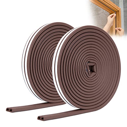 YOUSHARES 52.5 Feet Weather Stripping Seal Strip for Doors/Windows, Self-Adhesive Backing Seals Large Gap， Easy Cut to Size (52.5 Ft/16m, Brown) - color: 16m/52.5ft Brown