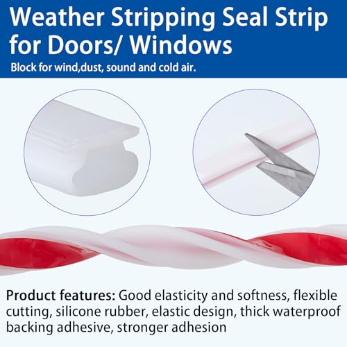QDiShi White Rubber D-Shape Weather Stripping Door Seal Strip 0.39x0.23 Inch, Self-Adhesive Soundproofing Gap Draft Stopper for Door Frame, Window, Noise Reduction(20FT) - color: White