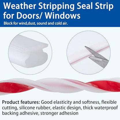 QDiShi White Rubber D-Shape Weather Stripping Door Seal Strip 0.39x0.23 Inch, Self-Adhesive Soundproofing Gap Draft Stopper for Door Frame, Window, Noise Reduction(20FT) - color: White