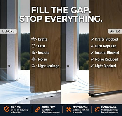 Exterior Door Sweep [2 Pack] – 36 Inch Kerf Weather Stripping with Dual Air Tube Seal & Vinyl Fins | Under Door Bottom Seal Strip for Exterior Doors with Kerf Track | Quiet & Tight Fit