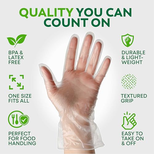 Keppi 600 Pack Disposable Food Prep Gloves – Clear Polyethylene, Latex- BPA & Powder-Free – Bulk Kitchen Gloves for Cooking, Catering, BBQ, Baking, Restaurant Food Handling - color: Poly Gloves, size: Medium