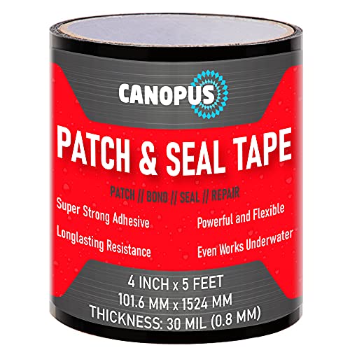 CANOPUS Patch and Seal Tape, Waterproof Tape for Indoor & Outdoor Use, Heavy Duty Thick Rubberized Repair Tape, Fix Leaks on Hoses, Pipes, Gutters, Roofs, Boats, Pools, 4" x 5' Black - color: Black
