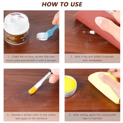Wood Furniture Repair Kit - Wood Fillers, Putty with Wood Wax, Hardwood Laminate Repair Kit, Walnut Wood Scratch Repair Kit Restore Scratches, Cracks, Holes for Tables, Doors, Floors, Cabinet