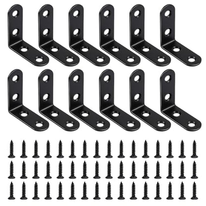 12 PCS 1.57'' x 1.57'' Stainless Straight Flat Brackets, Black Flat Metal Brace Bracket, Support Flat Metal Brace for Wood Furniture, Mending Plate Connector Joining Bracket for Fence,48 Screws - size: 1.57 X 1.57 in
