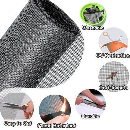 Pet Proof Window Screen Replacement Adjustable Fiberglass Screen Repair Kit 47.2 x 98.4 Inch Insect Screen Net Sliding Mesh Roll for Door Patio Porch Windows
