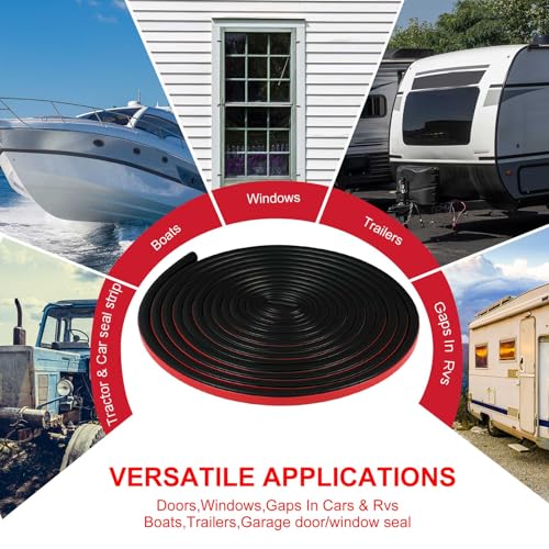 Pangda 16Ft D Shape Rubber Weather Stripping Foam Self-Adhesive EPDM Door Seal Strip for Noise Reduction Waterproof Dustproof for Cars Boats Truck RVs Windows Doors (3/8" W × 1/4" H) - size: 16ft L, style: 3/8" W × 1/4" H