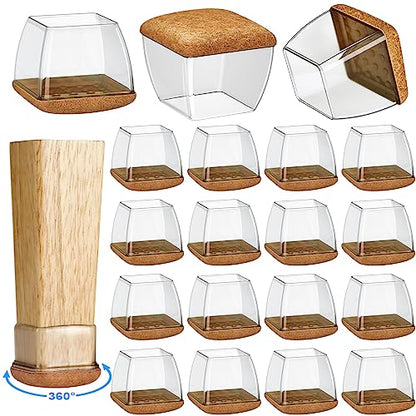 16 Pack Chair Leg Floor Protectors for Hardwood Floors, Round Rubber Furniture Sliders, 360°Felt Pad Bottom Wrapped Thickening Silicone Furniture Legs Caps Covers(Square,Clear-Brown-XL) - size: Transparent-XL
