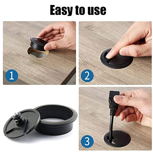 TuTuYa 8PCS Desk Grommet 2 Inch, Desk Hole Cover 2 Inch (50 mm) Black with Hole Saw, Cable Pass Through, Ideal Solution for Office and Home Table Cable (Black, 2 Inch_50 mm) - color: 2Inch_50mm Black 8PCS