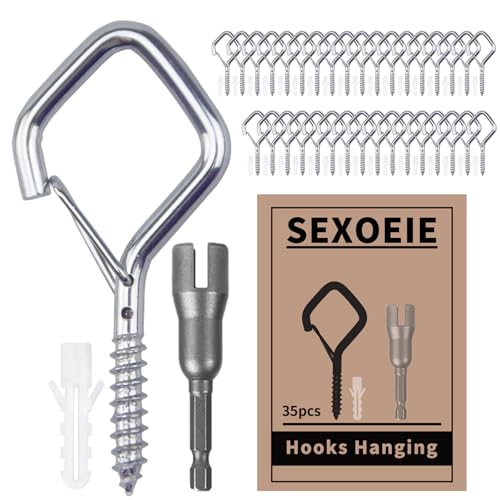 35PCS Eye Screw Hooks for Hanging Heavy Duty with Safety Buckle.Metal Ceiling Hooks for Hanging Plants,Cup,Wind Chime,Bird Feeders,String Lights at Indoor&Outdoor,2.36 Inches Silver - color: Silver, size: 35pcs