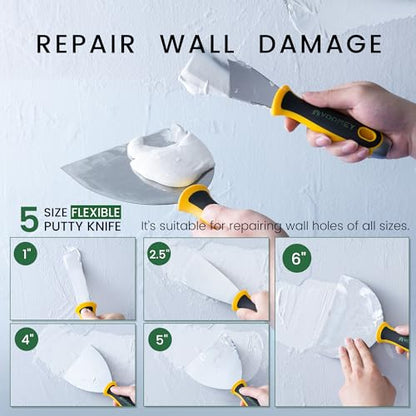 VOOMEY Putty Knife Set, Drywall Knife,6PCS 420 Stainless Steel Paint Scraper Tools, Metal Scraper, Used for Renovating Old Walls, Applying Putty, Removing Wallpaper, Etc