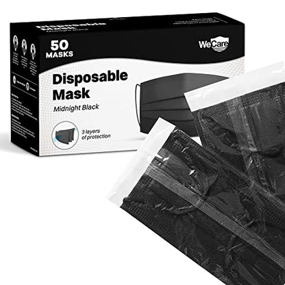 WECARE Disposable Face Mask Individually Wrapped - 50 Colored and Print Face Masks - color: Midnight Black