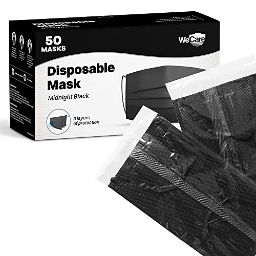 WECARE Disposable Face Mask Individually Wrapped - 50 Colored and Print Face Masks - color: Midnight Black