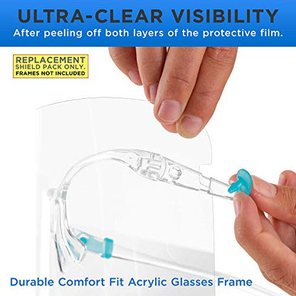 TCP Global Salon World Safety Replacement Face Shields Only (Pack of 10), Glasses Frames Not Included – Fits Most Brands, Ultra Clear, Full Face, Protect Eyes Nose Mouth, Anti-Fog PET Plastic, Goggles - color: Clear-r