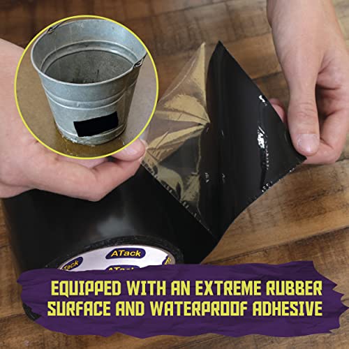 ATack Waterproof Patch and Seal Tape, Black, 4 Inches x 10 Feet, Water Barrier Tape for Stop Leak Repair on Pipes, Chimney, Roof, Boat, and HVAC - color: Black