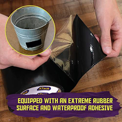 ATack Waterproof Patch and Seal Tape, Black, 4 Inches x 10 Feet, Water Barrier Tape for Stop Leak Repair on Pipes, Chimney, Roof, Boat, and HVAC - color: Black