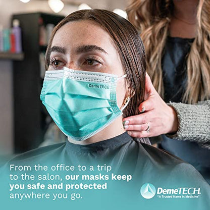 DEMETECH ASTM Level 3 Protective 3-Layer Face Mask, Ear-Loop Style, Adult Mask - color: Green - 50 Pack