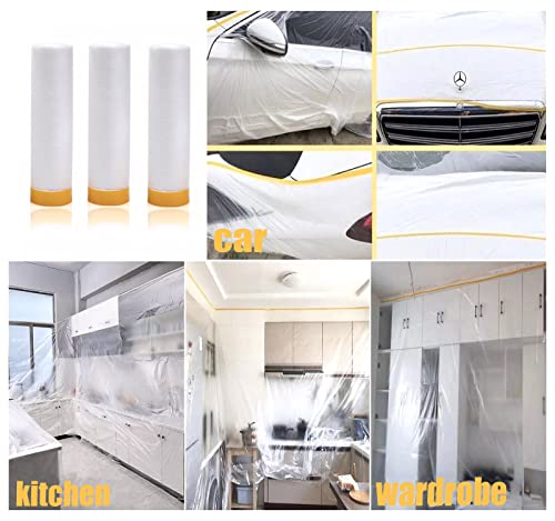 Tape and Drape, Pre-Taped Masking Film, 2 Rolls Automotive Best Tape and Drape Painters Paper, Paint Adhesive Protective Film Roll for Covering Skirting, Frames, Cars and Auto Body (59inchs x 65 feet) - size: 59 inches x 65 feet