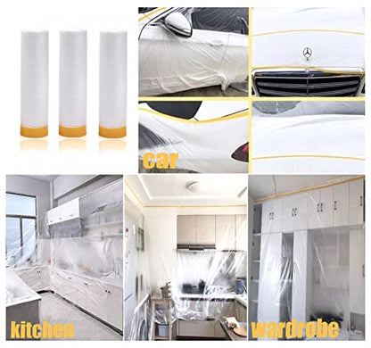 Tape and Drape, Pre-Taped Masking Film, 2 Rolls Automotive Best Tape and Drape Painters Paper, Paint Adhesive Protective Film Roll for Covering Skirting, Frames, Cars and Auto Body (59inchs x 65 feet) - size: 59 inches x 65 feet