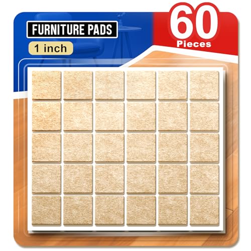 Ansible 60 PCS Felt Furniture Pads 1", Felt Pads for Chair Leg Floor Protectors for Hardwood Floors Square (Beige) - size: 60 PCS 1" Beige, Square