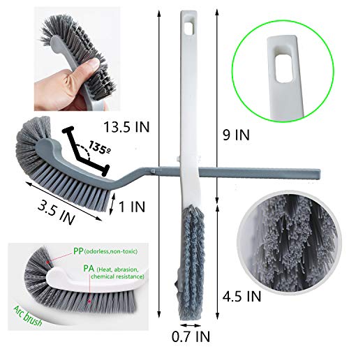 Bathroom Brushes Kitchen Cleaning Brush Set Toilet Bowl Brush Scrub Brush Home Cleaner Floor Stiff Bristles with Adhesive Hooks Plastic Handle Durable 13.5-Inch Deep Cleaning - color: Gray