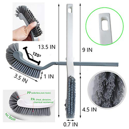 Bathroom Brushes Kitchen Cleaning Brush Set Toilet Bowl Brush Scrub Brush Home Cleaner Floor Stiff Bristles with Adhesive Hooks Plastic Handle Durable 13.5-Inch Deep Cleaning - color: Gray