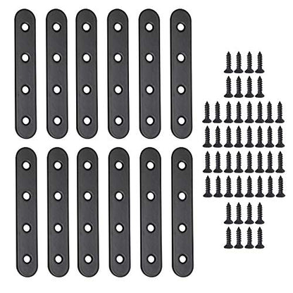 Jiozermi 12 Pcs Straight Brace, Flat Brace 3.8” x 0.69”, Stainless Steel Straight Bracket, Mending Joining Plates for Wood, Board, Bed Frame, Furniture & Shelves, Matte Black - size: Black, 3.8” X 0.69”, 12 Pcs