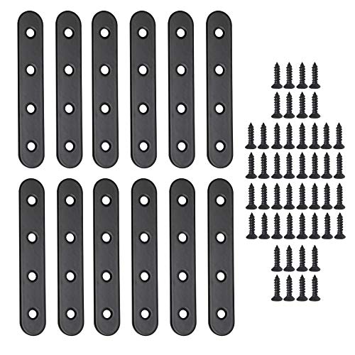 Jiozermi 12 Pcs Straight Brace, Flat Brace 3.8” x 0.69”, Stainless Steel Straight Bracket, Mending Joining Plates for Wood, Board, Bed Frame, Furniture & Shelves, Matte Black - size: Black, 3.8” X 0.69”, 12 Pcs