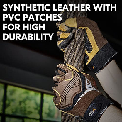 Vgo... 1-Pair Heavy Duty Synthetic Leather Work Gloves, Impact Protection Mechanic Gloves, Rigger Gloves, Vibration Reduction, Touchscreen Capable (Size M, Brown, SL8849) - color: Brown-regular, size: Medium (1 Pair)