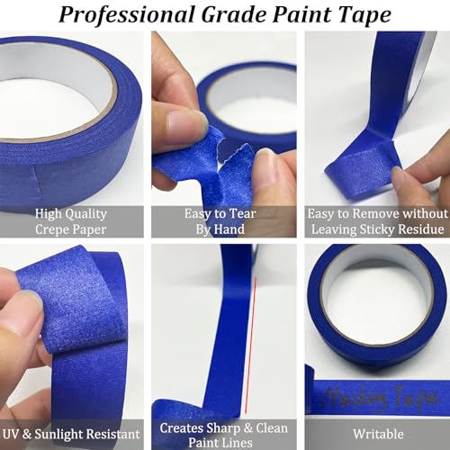Blue Painters Tape, 20 Rolls Premium Masking Master Tape Painter Tape, Craft Adhesive Paint tape for Walls Painting, DIY Crafts Arts, Scrapbooking, Decoration, 1202yds=20*0.94in*60.1yds, Easy Removal - size: 20 Rolls, 0.94" x 60.1 Yds