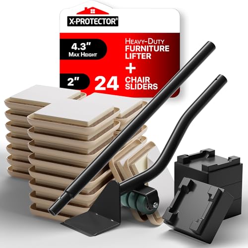 Furniture Sliders for Carpet & Furniture Lifter - 24 pcs 2” Sliders & Premium Furniture Jack Lifter with Adjustable Height - Easy Move and Lift Furniture