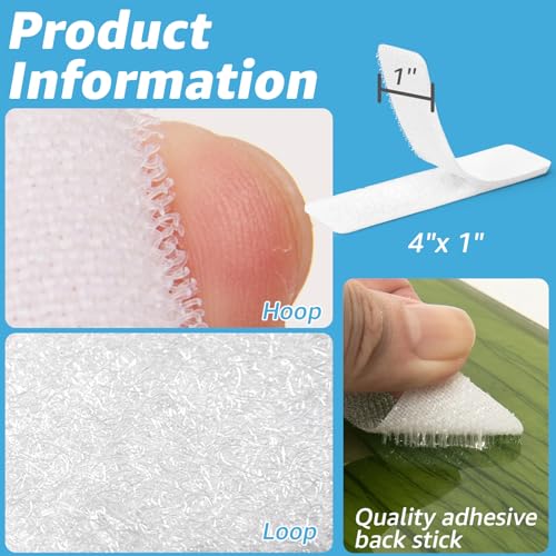 Art3d 16 Sets Hook and Loop Tape Sticky Back,1 in.x 4 in. Double-Sided Command Adhesive Strip Heavy Duty, White - color: White, size: 4 x 1 Inch (Pack of 16)