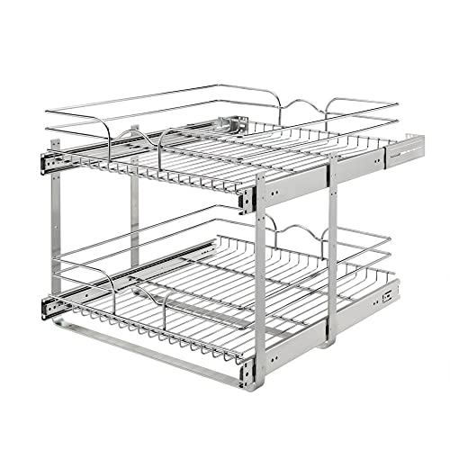 Rev-A-Shelf 2-Tier Kitchen Cabinet Pullout Shelf and Drawer Organizer Slide Out Pantry Storage Basket in Multiple Sizes, 24 x 22 In, 5WB2-2422-CR-1 - size: 24" W X 22"d, style: Two Tier
