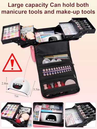 Deciniee Large Pink Makeup Nail Polish Organizer Bag, 4 Tier Professional Makeup Case, Waterproof Nylon, Travel/On-the-go Makeup Storage - color: Pink Regular
