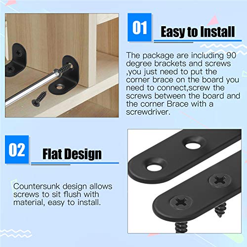 Glarks 15 Sets 65mm Black L Bracket Right Angle Corner Brace Joint Fastener for Wood Chair Bookshelf Board Window Furniture Cabinet (65x65x3mm) - size: 65x65x3mm