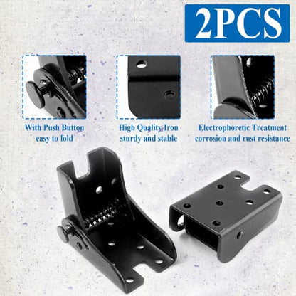 2 Pack Folding Table Leg Brackets, Black Foldable Self-Locking Hinge Extension Support Brackets with Screws for Table Chair Bed Leg Feet Workbench