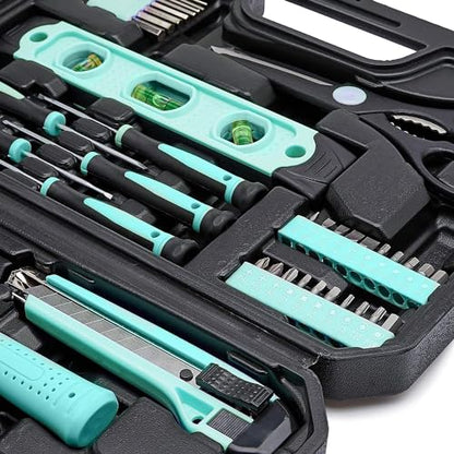Amazon Basics 142-Piece Household Tool Kit for Home Repair, Hand Tools with Storage Case, 13.39 x 9.25 x 2.95 inch, Turquoise - color: Turquoise
