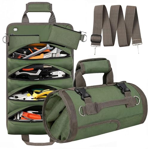 Sellign Tool Bag Roll Up，Heavy Duty Portable soft Tool Storage Organizer, Foldable Rollup with Small Pockets, Official Rollable Toolbag, Father Day Gifts for Him Dad Men Mechanic Welding(Green） - color: Green