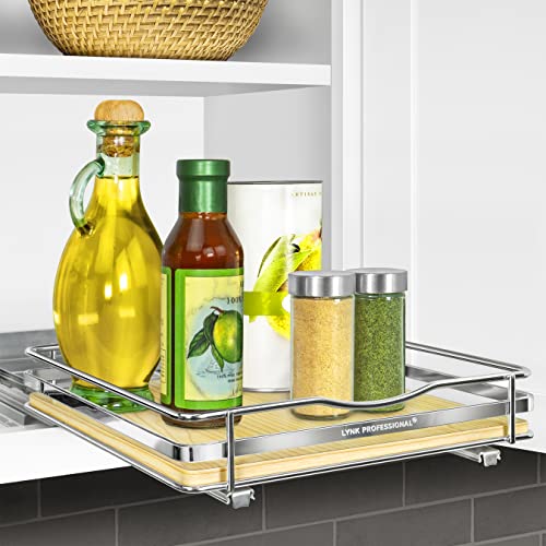 LYNK PROFESSIONAL® Élite™ Pull Out Spice Organization for Cabinets - 10-3/8 inch Wide – Spice Rack for Inside Cabinets – Wood/Chrome - Sliding Spice Rack Organizer for cabinet – Spice Rack - 1 Tier - color: Wood, size: 10-1/4" - 1 Tier