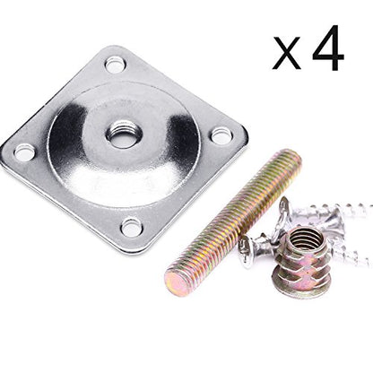 Anwenk Leg Mounting Plates,5/16" Furniture Leg Attachment Plates Industrial Strength T-Plate 5/16" Sofa Legs with Hanger Bolts,Screws,Strengthen Weak Furniture Repair Damaged Sofa Couch Seat,Set of 4