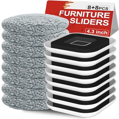 Kiss Core New Upgrade Furniture Movers Sliders, 8+8 Pack 4.3" Multi-Surface Furniture Sliders with Groove Design, 8PCS Moving Pads and 8 Hardwood Socks, Protect Floor and Easily Move Furniture - size: 4.3in 8+8pack