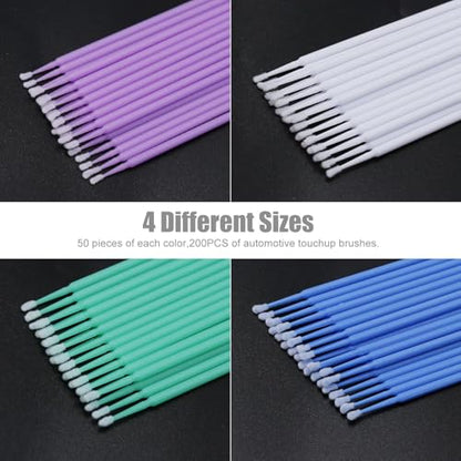 200 Pcs Automotive Touch Up Paint Brushes,Disposable Micro Paint Chip Repair Applicators for Automotive Paint Detailing, Stone Chips,Scratches(1.0, 1.3, 1.8, 2.5MM, Multi)