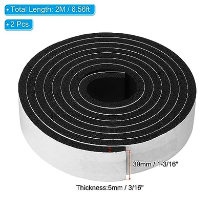 PATIKIL Foam Weather Stripping for Doors, 2 Rolls 1-3/16" W x 3/16" T Foam Seal Tape Adhesive Insulation Strip for Door Window Air Conditioning, Black(13 Ft Total Length in 2 Rolls) - size: 1-3/16" W x 3/16" T