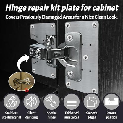 3 Pcs Cabinet Door Hinges, Cabinet Hinge Repair Plate Kit Fix Loose Sagging Cabinet Doors,Hinge Repair Plates for All Home Cabinets,Door Repair Kit Include(9 Repair Panels+3 Hinges+54 Screws) (3)