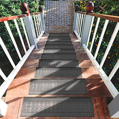Ottomanson Outdoor Rubber Stair Treads – Coin Heavy-Duty Non-Slip Stair Mats – Best Grip on Concrete, Brick & Textured Step – Fastening Recommended for Wooden & RV Steps, Pack of 5 - color: Black Coin